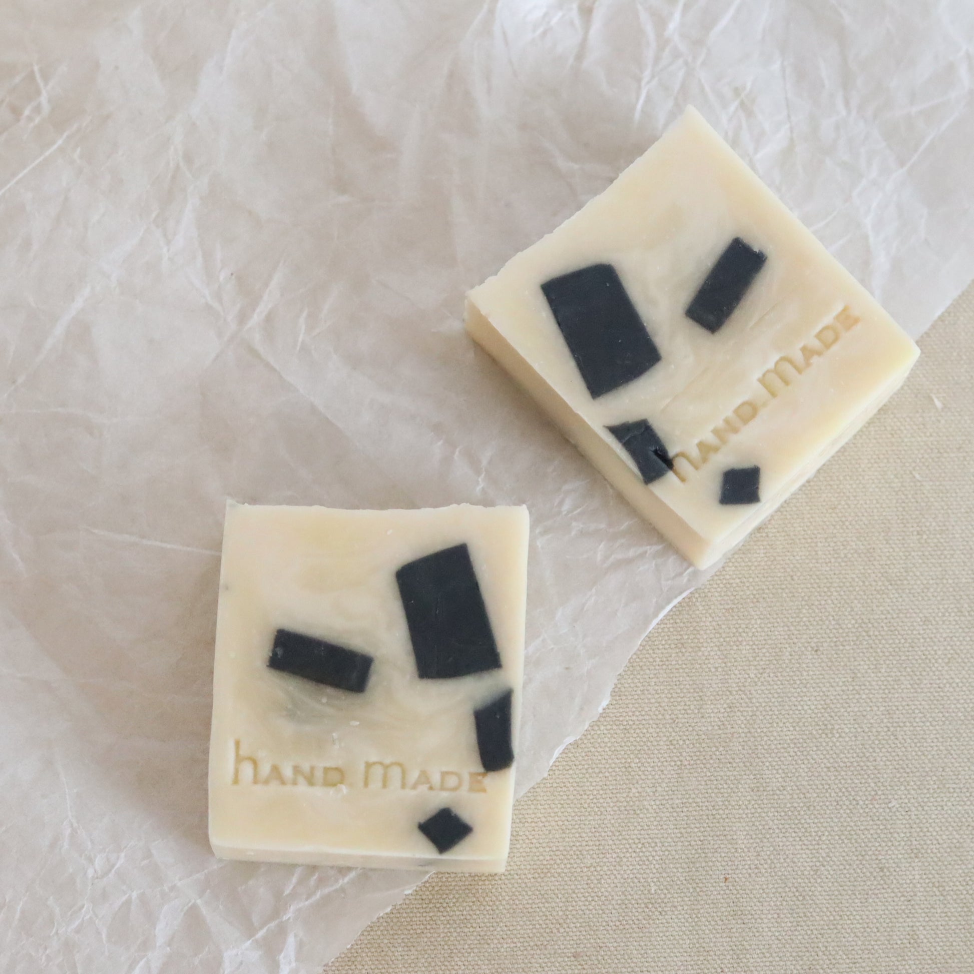 Cold process charcoal confetti soap