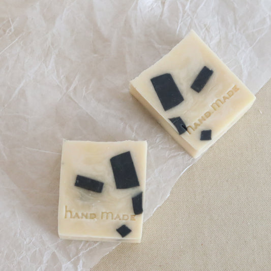 Cold process charcoal confetti soap
